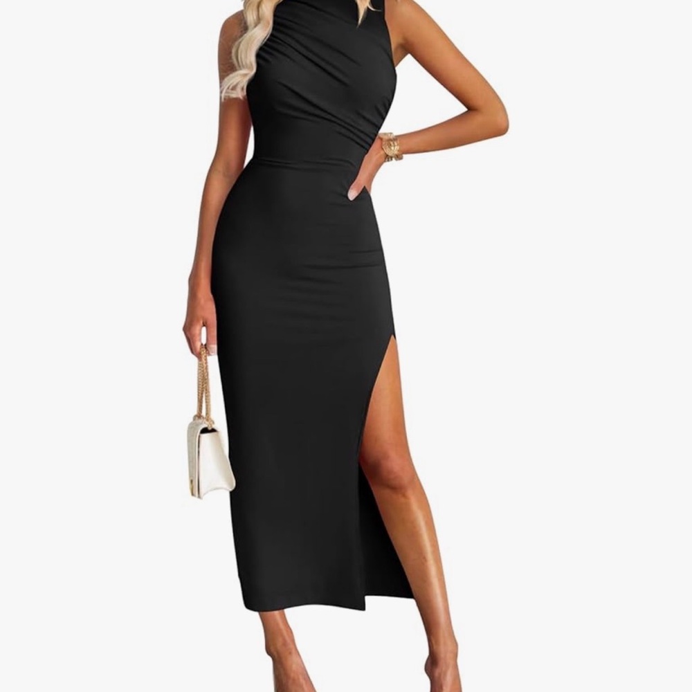 Mirol Black One-Shoulder Midi Dress